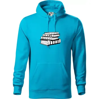 Pánská mikina Knihy černobílé na sobě - Mikina pánská Cape s kapucí - 2XL ( Světlý tyrkys )