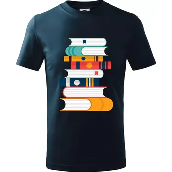 Chlapecké tričko Knihy flat design - Tričko dětské bavlněné - 98 cm / 2 roky ( Námořní modrá (velmi tmavá - téměř černá) )