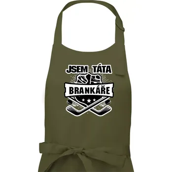 Kuchyňská zástěra Hokejový erb - Táta brankáře - Pánská zástěra na vaření - Univerzální velikost ( Khaki )