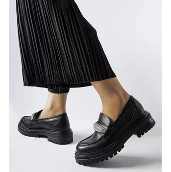 Dámské mokasíny Dámské černé mokasíny Solea s kryštály, 40 i240_207735_2:40