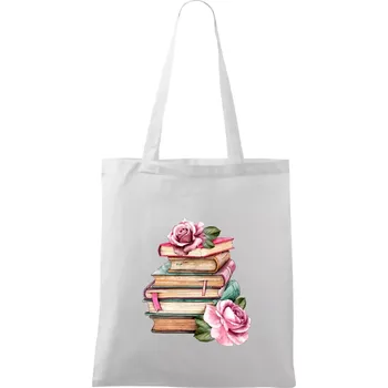 Knihy a růže - Taška bavlněná - 42 x 38 cm ( Bílá )