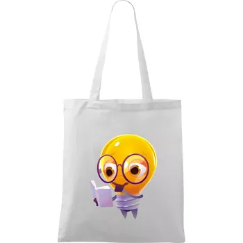 Nákupní taška Žárovka přemýšlí nad knihou - Taška bavlněná - 42 x 38 cm ( Bílá )