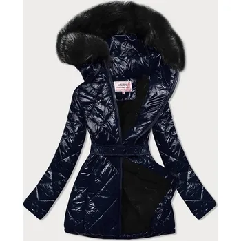 Dámská bunda Dámská modrá lesklá zimní bunda s kožešinovou podšívkou, odstíny modré XXL (44) i392_17824-48