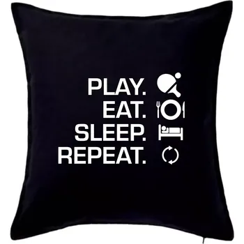 Polštář Stolní tenis - eat sleep - Polštář 50x50 - 50x50 - Pouze potah ( Černá )