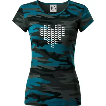 Jezevčík - Srdce - Dámské maskáčové triko - S ( Petrolejová maskáč )