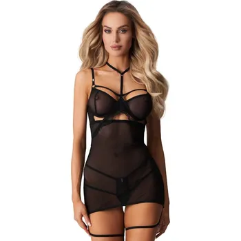 Dámské erotické punčochy Arrowel Black tričko s kosticí a pásky na stehnech, 2XL/3XL i240_212929_2:2XL/3XL