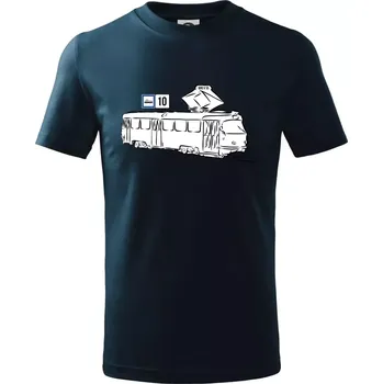 Chlapecké tričko Tramvaj číslo 10 - Tričko dětské bavlněné - 98 cm / 2 roky ( Námořní modrá (velmi tmavá - téměř černá) )