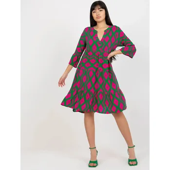 Dámské šaty Zelené dámské šaty s potiskem a volány, S i523_4063813481950