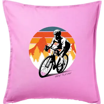 Polštář Cyklista - Mountains! This is it! - Polštář 50x50 - 50x50 - Včetně výplně ( Růžová )