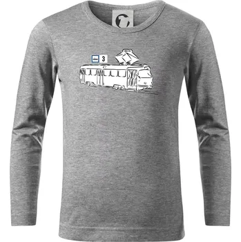 Chlapecké tričko Tramvaj číslo 3 - Triko dětské Long Sleeve - 146 cm/10 let ( Tmavě šedý melír )