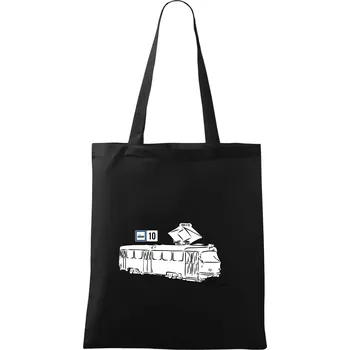 Nákupní taška Tramvaj číslo 10 - Taška bavlněná - 42 x 38 cm ( Černá )