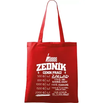 Nákupní taška Ceník zedníka - cena za metr - Taška bavlněná - 42 x 38 cm ( Červená )