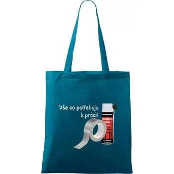Pěna a páska - vše co potřebuji k práci - Taška bavlněná - 42 x 38 cm ( Petrolejová )