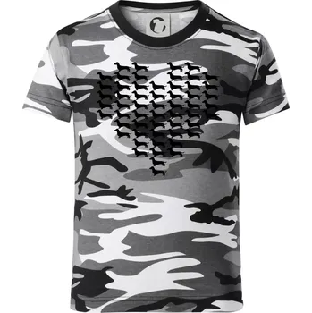 Chlapecké tričko Jezevčík - Srdce - Dětské maskáčové triko - 104-110cm / 3-4 roky ( Šedý maskáč )