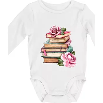 Kojenecký body Knihy a růže - Body kojenecké s dlouhým rukávem - Dlouhý r. do 3 měs ( Bílá )