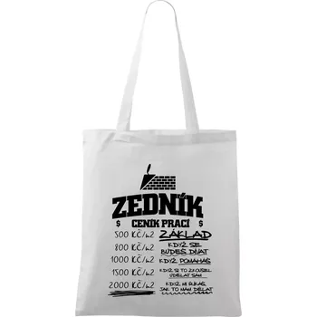 Nákupní taška Ceník zedníka - cena za metr - Taška bavlněná - 42 x 38 cm ( Bílá )