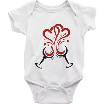 Kojenecký body Víno je láska kulaté skleničky - Body kojenecké s krátkým rukávem - Krátký r. 12-18 měs ( Bílá )