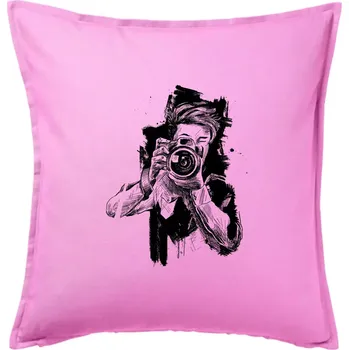 Polštář Fotograf kreslený tužkou - Polštář 50x50 - 50x50 - Pouze potah ( Růžová )