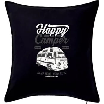 Polštář Happy Camper - Polštář 50x50 - 50x50 - Včetně výplně ( Černá )