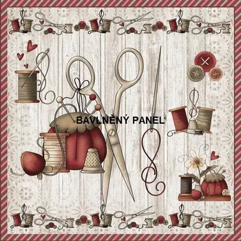 Panel bavlna - ŠITÍ, PLETENÍ-142-12 Velikost: 15x15cm