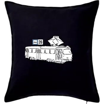 Polštář Tramvaj číslo 26 - Polštář 50x50 - 50x50 - Pouze potah ( Černá )
