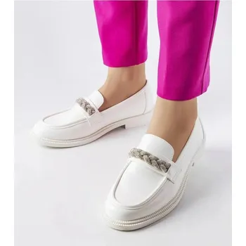 Dámské mokasíny Bílé mokasíny Solea se zirkony- 3 cm podpatku, 39 i240_207842_2:39