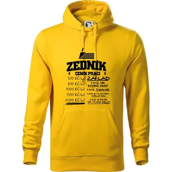 Pánská mikina Ceník zedníka - cena za metr - Mikina pánská Cape s kapucí - 3XL ( Žlutá )
