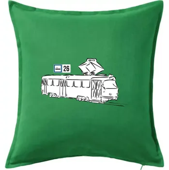Polštář Tramvaj číslo 26 - Polštář 50x50 - 50x50 - Včetně výplně ( Středně zelená )