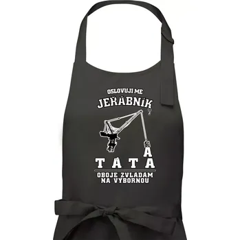 Kuchyňská zástěra Oslovují mě jeřábník a táta - Pánská zástěra na vaření - Univerzální velikost ( Dřevěné uhlí )