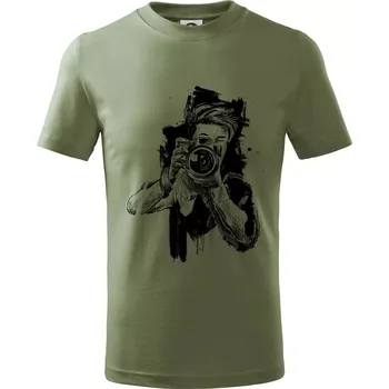 Fotograf kreslený tužkou - Tričko dětské bavlněné - 134 cm/8 let ( Khaki )