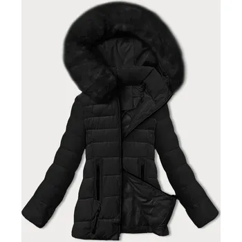 Dámská cargo bunda Černá dámská prošívaná bunda s odnímatelnou kožešinou kapuce, odstíny černé M (38) i392_24622-47