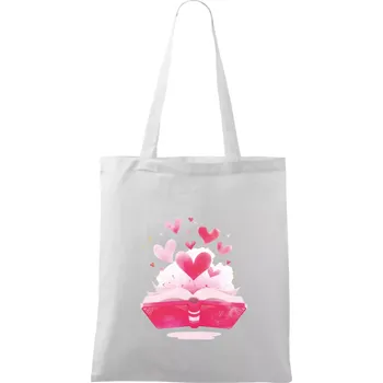 Knihy a srdíčka - Taška bavlněná - 42 x 38 cm ( Bílá )