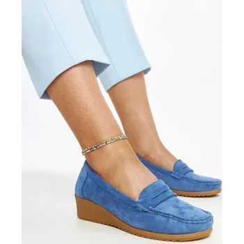 Dámské mokasíny Modré semišové mokasíny Solea na klínu, 39 i240_207422_2:39