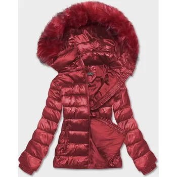 Dámská cargo bunda Červená krátká bunda s kapucí a odnímatelnou kožešinou, odstíny červené S (36) i392_21489-46