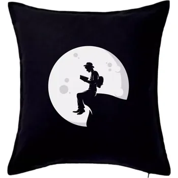 Polštář Knihomol a měsíc - Polštář 50x50 - 50x50 - Včetně výplně ( Černá )