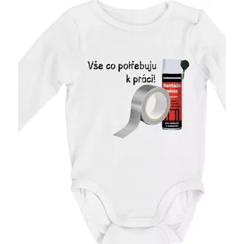Kojenecký body Pěna a páska - vše co potřebuji k práci - Body kojenecké s dlouhým rukávem - Dlouhý r. do 3 měs ( Bílá )