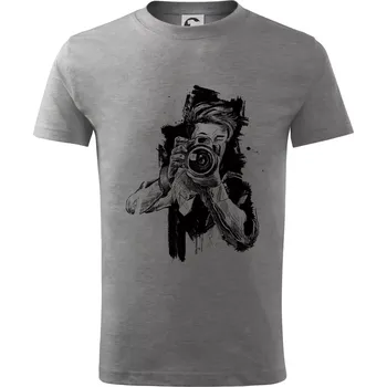 Fotograf kreslený tužkou - Tričko dětské bavlněné - 98 cm / 2 roky ( Tmavě šedý melír )