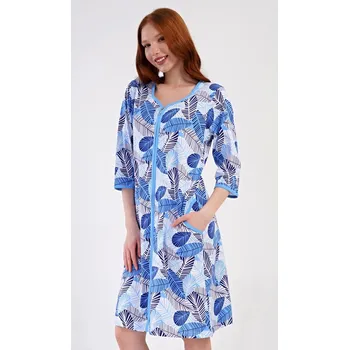 Pánské oblečení Dámské bavlněné domácí šaty Julie se zipem a kapsami, modrá 4XL i232_10118_55455957:modrá 4XL