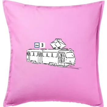 Polštář Tramvaj číslo 3 - Polštář 50x50 - 50x50 - Pouze potah ( Růžová )