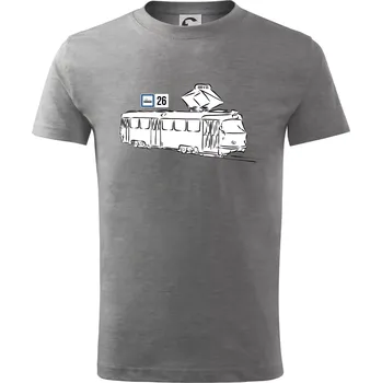 Chlapecké tričko Tramvaj číslo 26 - Tričko dětské bavlněné - 98 cm / 2 roky ( Tmavě šedý melír )