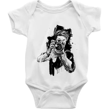 Kojenecký body Fotograf kreslený tužkou - Body kojenecké s krátkým rukávem - Krátký r. 12-18 měs ( Bílá )
