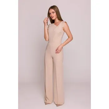 Dámský overall Elegantní dámský overal s asymetrickým výstřihem- béžový, EU M i529_2326958305928356161