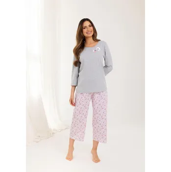 Dámské pyžamo Dámské bavlněné pyžamo Regina s květinovým potiskem, Hnědá XXL i384_59976236