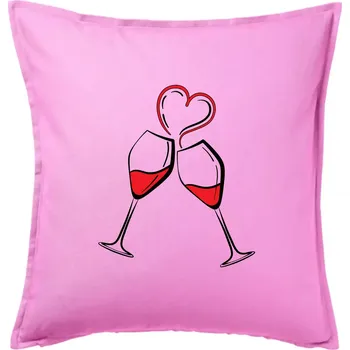 Polštář Víno je láska jednoduchý nákres - Polštář 50x50 - 50x50 - Pouze potah ( Růžová )