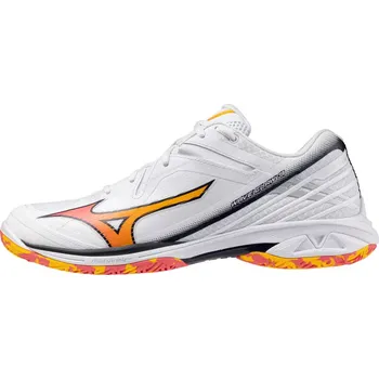 Pánská sportovní obuv Pánská obuv na badminton/squash Mizuno Wave Claw 3 - white/citrus/calypso coral Bílý (43)