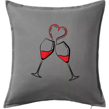 Polštář Víno je láska jednoduchý nákres - Polštář 50x50 - 50x50 - Včetně výplně ( Tmavě šedý melír )