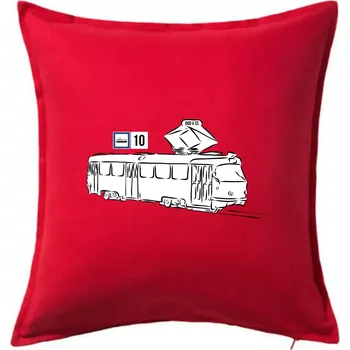 Polštář Tramvaj číslo 10 - Polštář 50x50 - 50x50 - Pouze potah ( Červená )