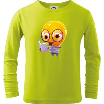 Žárovka přemýšlí nad knihou - Triko dětské Long Sleeve - 104-110cm / 3-4 roky ( Limetková )