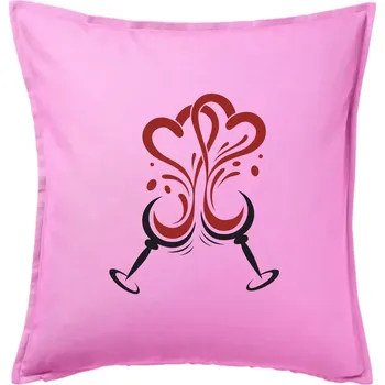 Polštář Víno je láska kulaté skleničky - Polštář 50x50 - 50x50 - Pouze potah ( Růžová )