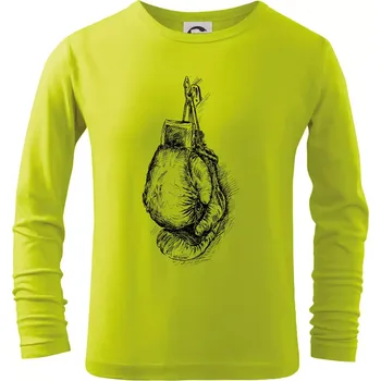 Boxerské rukavice kreslené na výšku - Triko dětské Long Sleeve - 104-110cm / 3-4 roky ( Limetková )